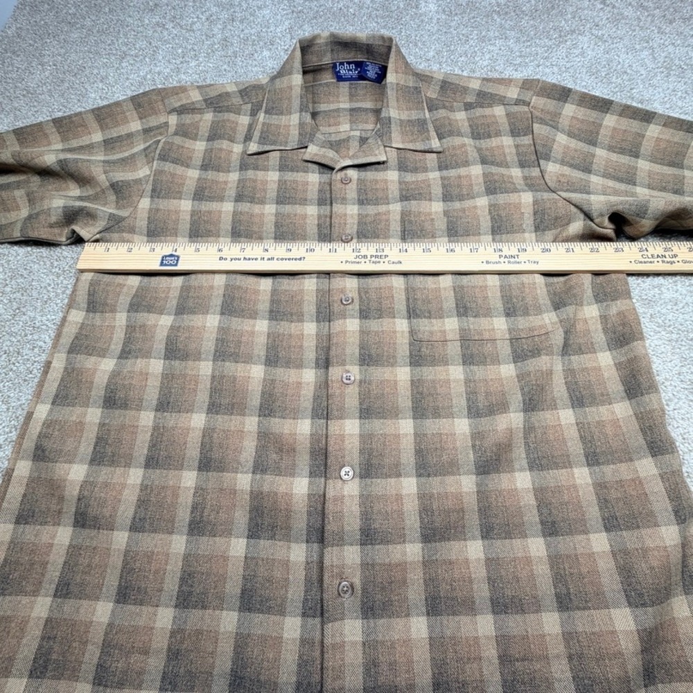 Vintage John Blair Mens Brown Tan Shadow Plaid Button Down Shirt Long Sleeve Med - Picture 6 of 7